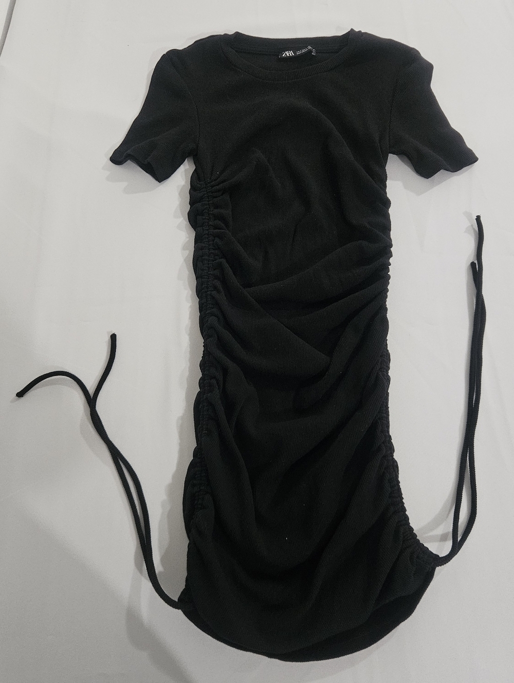 Zara Black Ruched Side-Tie Short Dress